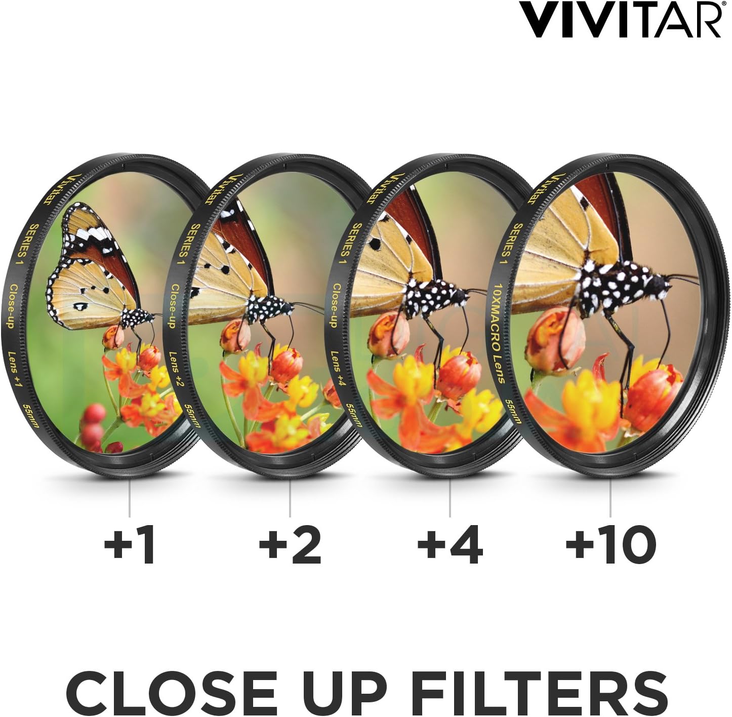 55mm Professional UV CPL ND4 Lens Filter and Close-Up Macro Accessory Kit for Lenses with a 55mm Filter Size