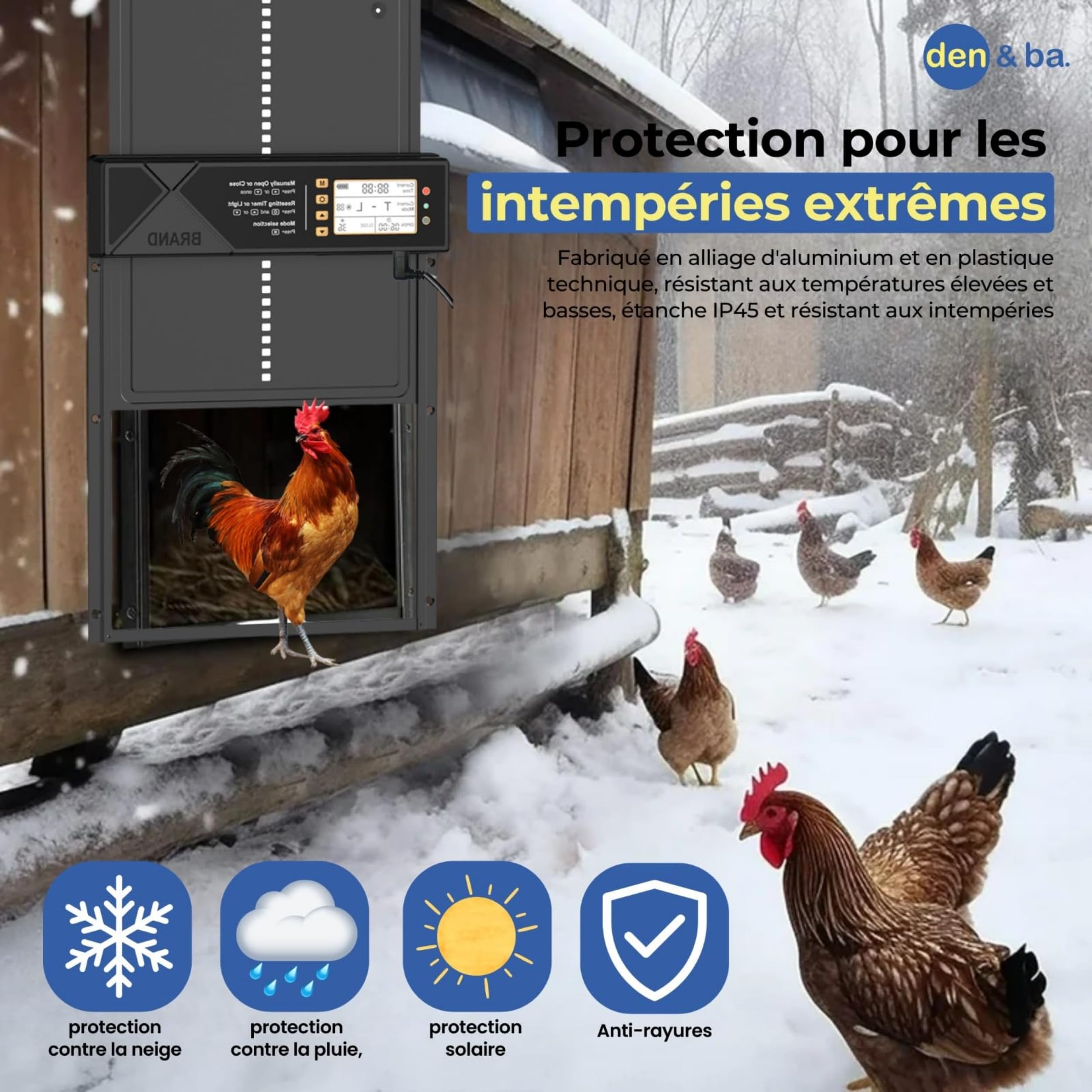 Grande porte poulailler solaire automatique programmable avec minuterie | Ecran LCD étanche, télécommande | chargement USB | Protection sécurité contre prédateurs, tranquillité pour vos poulets | Noir
