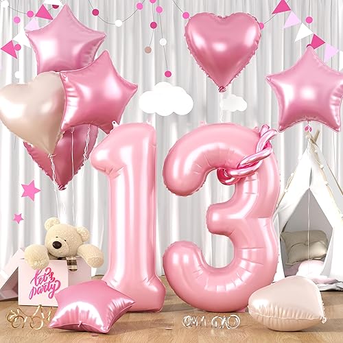 Miniatura 87 de Globos rosa pastel 25, juego de globos rosa bebé número 25, globo de papel de aluminio con estrella y corazón rosa con globo largo para mujeres y