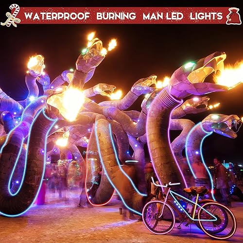 Vista 7 de Meonum Paquete de 6 luces LED de alambre EL de neón de 16 pies, luces LED de 360 para bricolaje, cuerda brillante, funciona