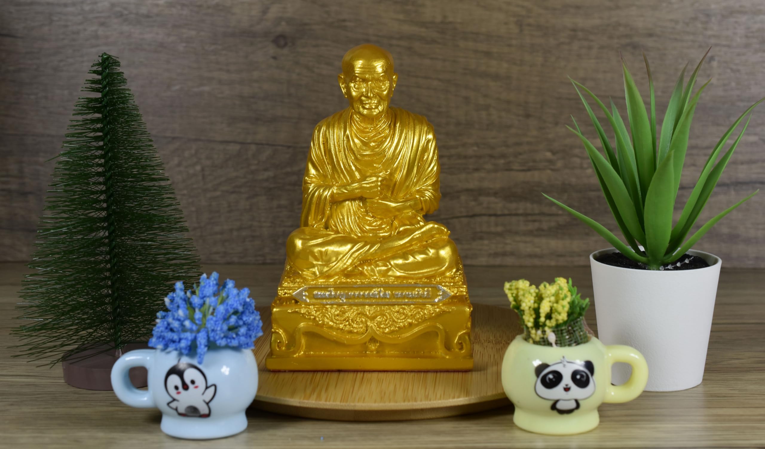 BUDDHO Somdej Toh - Estatua de Buda de 5 pulgadas de alto, budista tailandés, estatua de Buda tailandés, decoración de habitación, regalo pequeño de oficina (dorado)