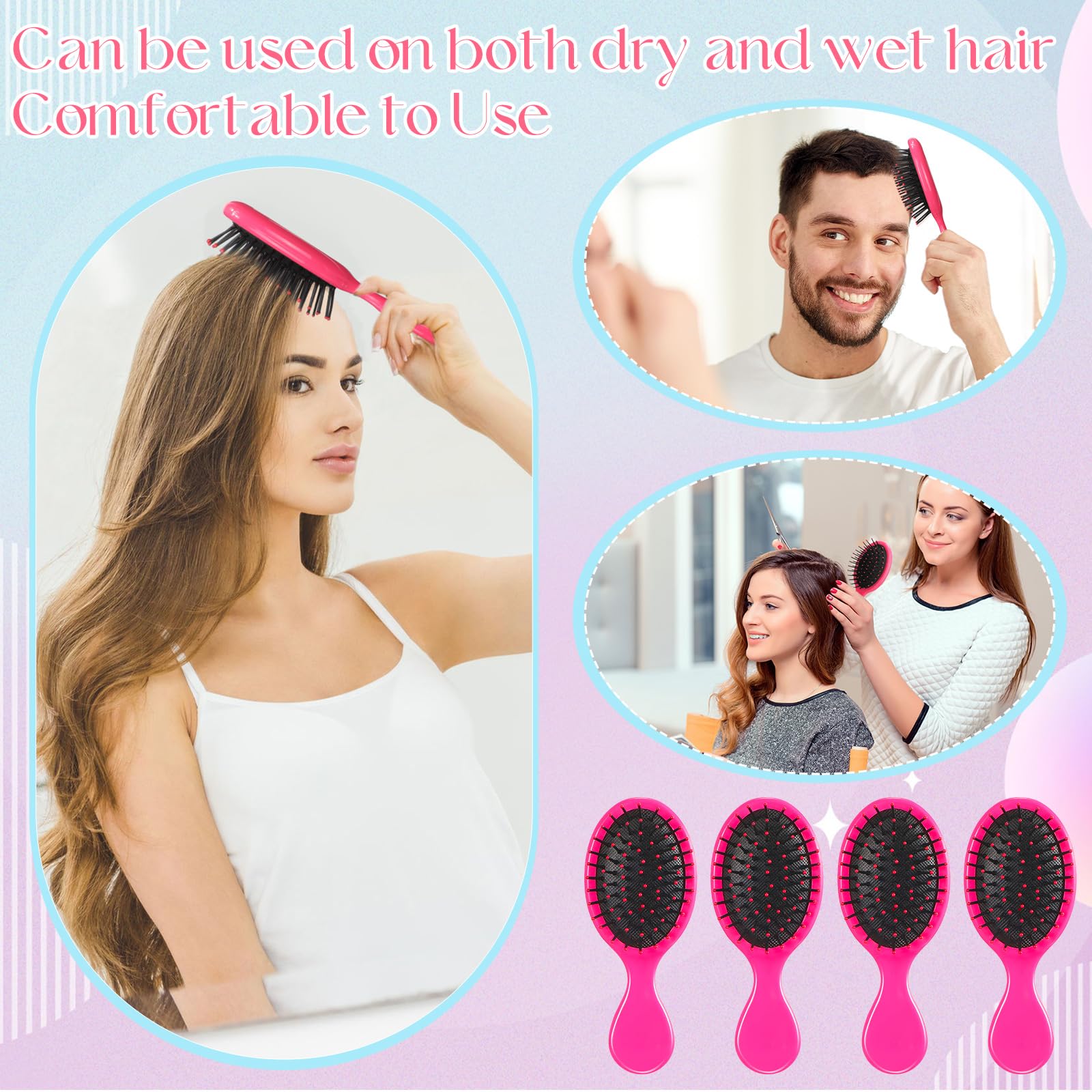 24 mini cepillos para el pelo para niños y niñas, cepillo para el cabello húmedo de viaje, mini cepillo para desenredar el cabello de cerdas suaves para la mayoría de tipos de cabello, alisado con