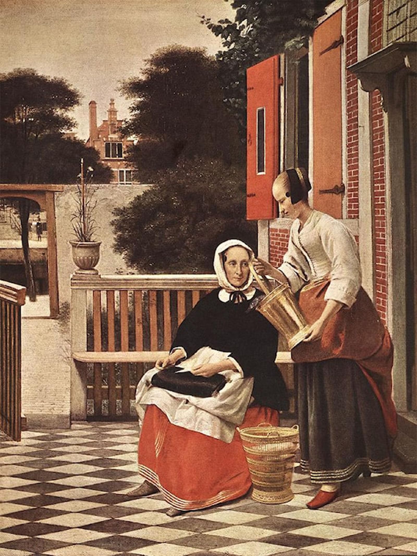 SERENDIPITP Abstract Painting Mural Print Picture Wall Decor Painting Woman and Maid Pieter De Hooch Vintage Wall Artwork for Home Decor 60x90cm