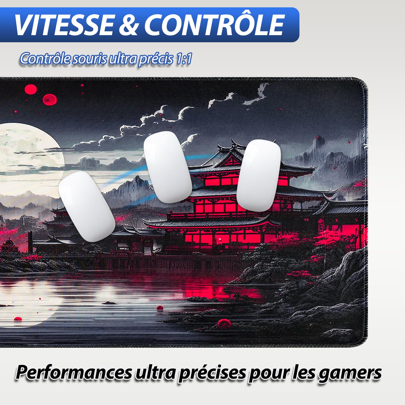 Niviy Tapis de Souris XXL 900X400mm Gamer Mouse Pad pour Bureau/Maison Base en Caoutchouc Antidérapante Tapis de Bureau à Bords Cousus Pleine Lune