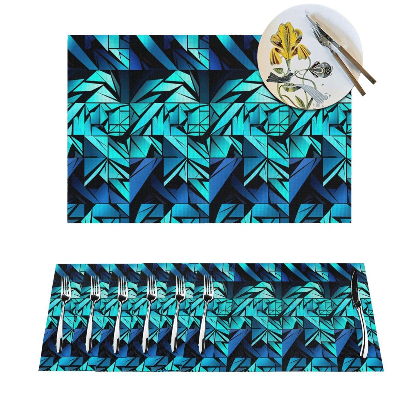 Sets de table en PVC bleu cyan pour repas en extérieur et dîners de salle à manger