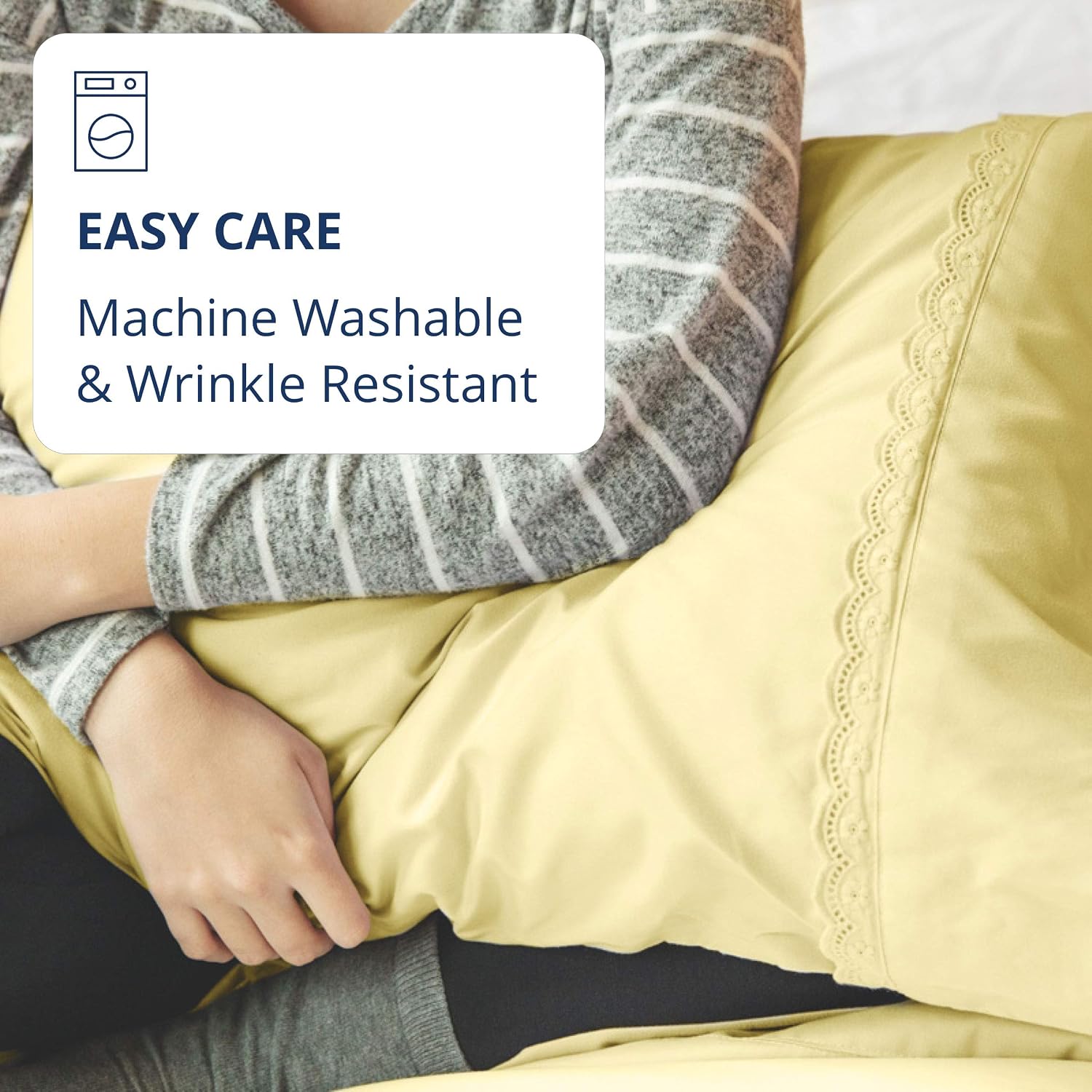 ViscoSoft Microfiber Deep Pocket Yellow Sheets - Elegant Eyelet Full Size 4-Piece Sheet Set