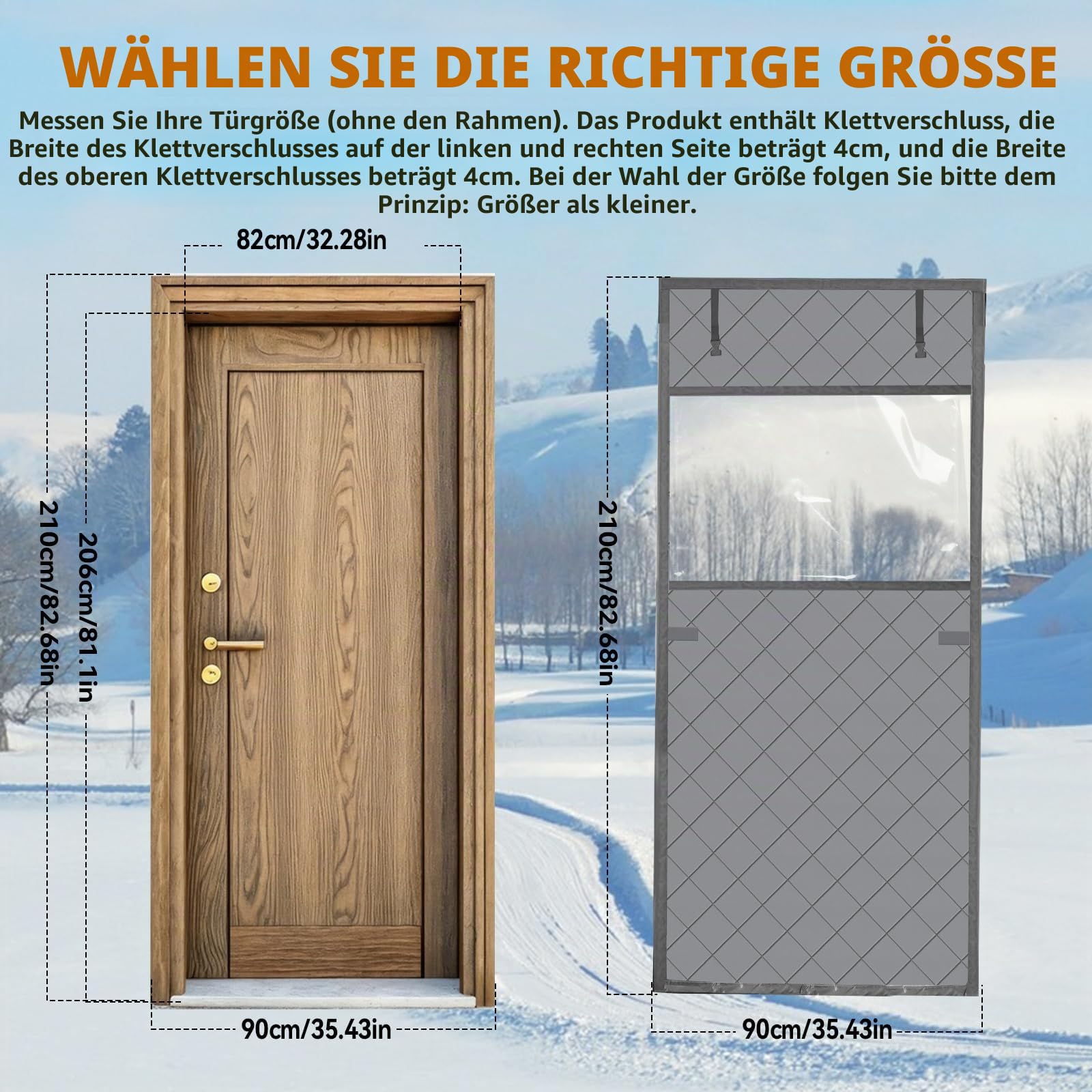Türvorhang Kälteschutz, 210D Oxford Seitlich Öffnung Thermovorhang Kälteschutz mit Transparentem Fenster, Türvorhänge Wärmeschutzvorhang für Windschutz und Wärmeisolierung