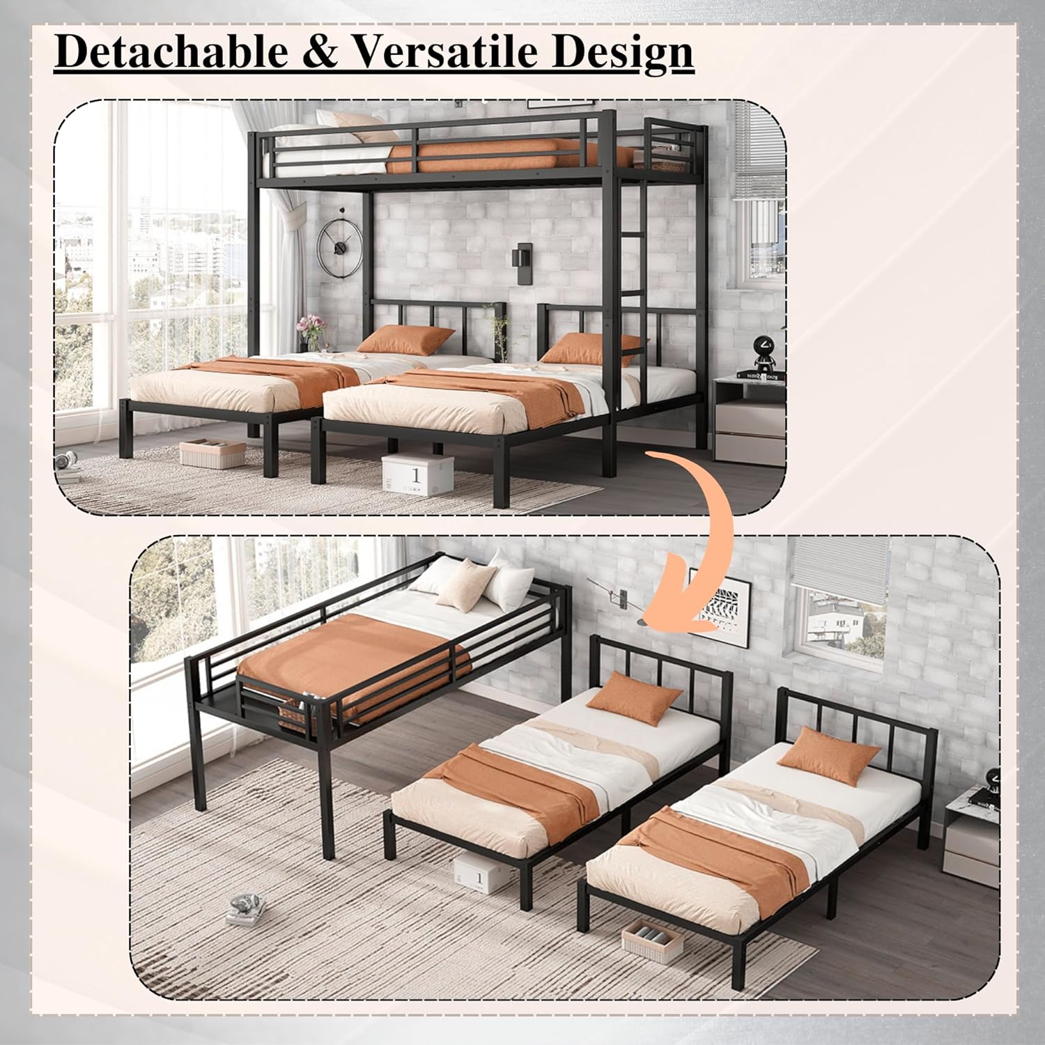 Bellemave Triple Bunk Bed showing detachable configuration