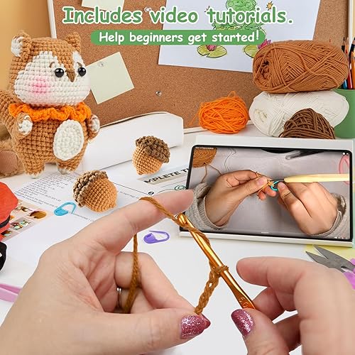 Miniatura 3 de Kit de ganchillo de animales para principiantes, kit de inicio de ganchillo con tutoriales en video paso a paso, kits de aprendizaje para adultos y
