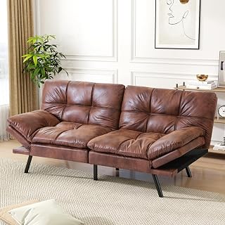 Vipbear Futon Sofa Bed Couch, 71" Convertible Sofa Bed, Space-Saving Loveseat with Adjustable Backrest & Armrest for Living Room,Apartment,Office,Brown Sleeper Sofa