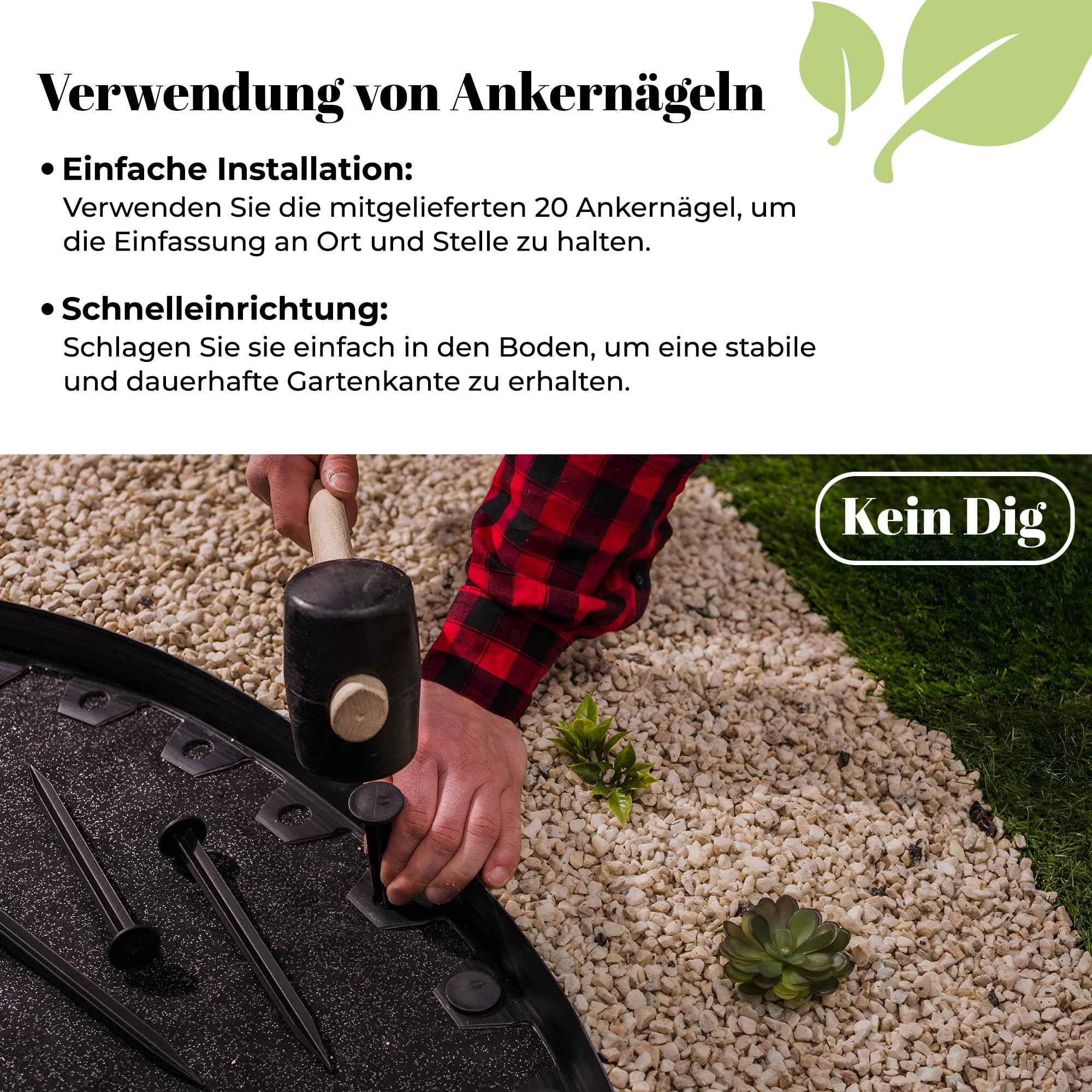 GARDENIX Flexible Rasenkante Kunststoff - Schwarz, 10 m, 20 Erdanker, 10cm Höhe Wetterbeständige Rasenabgrenzung Beeteinfassung Rund - Blumenbeet Umrandung - für Gärten und Mähroboter