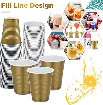 Zubebe 100 Pack 18oz Disposable Gold Plastic Cups Heavy Duty Drinking Cups