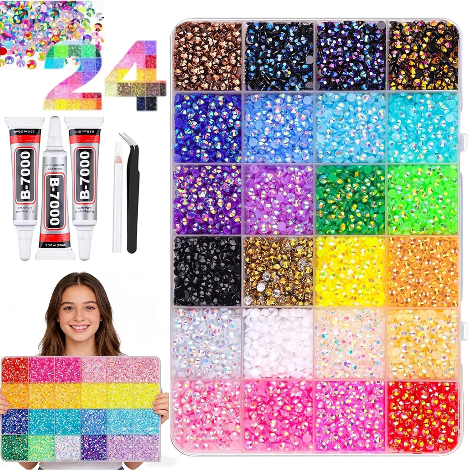 Bedazzling Glue Kit, 40 Colors 40,000pcs Beazzle Rhinestone Kit, Crafts and DIY Projects (24 Colors/24,000pcs)