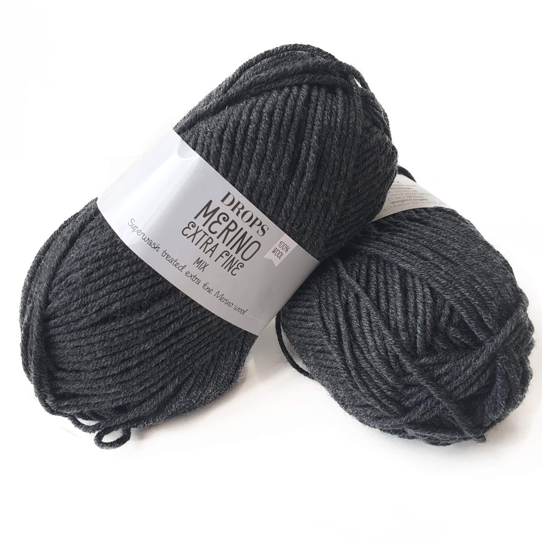 Superwash 100% Merino Wool Yarn for Knitting and Crochetting, 3 Lightweight Low Weight Merino Extra Fine Drops, 1.8 oz, 115 Yards, Gray, Merino Extra Fine