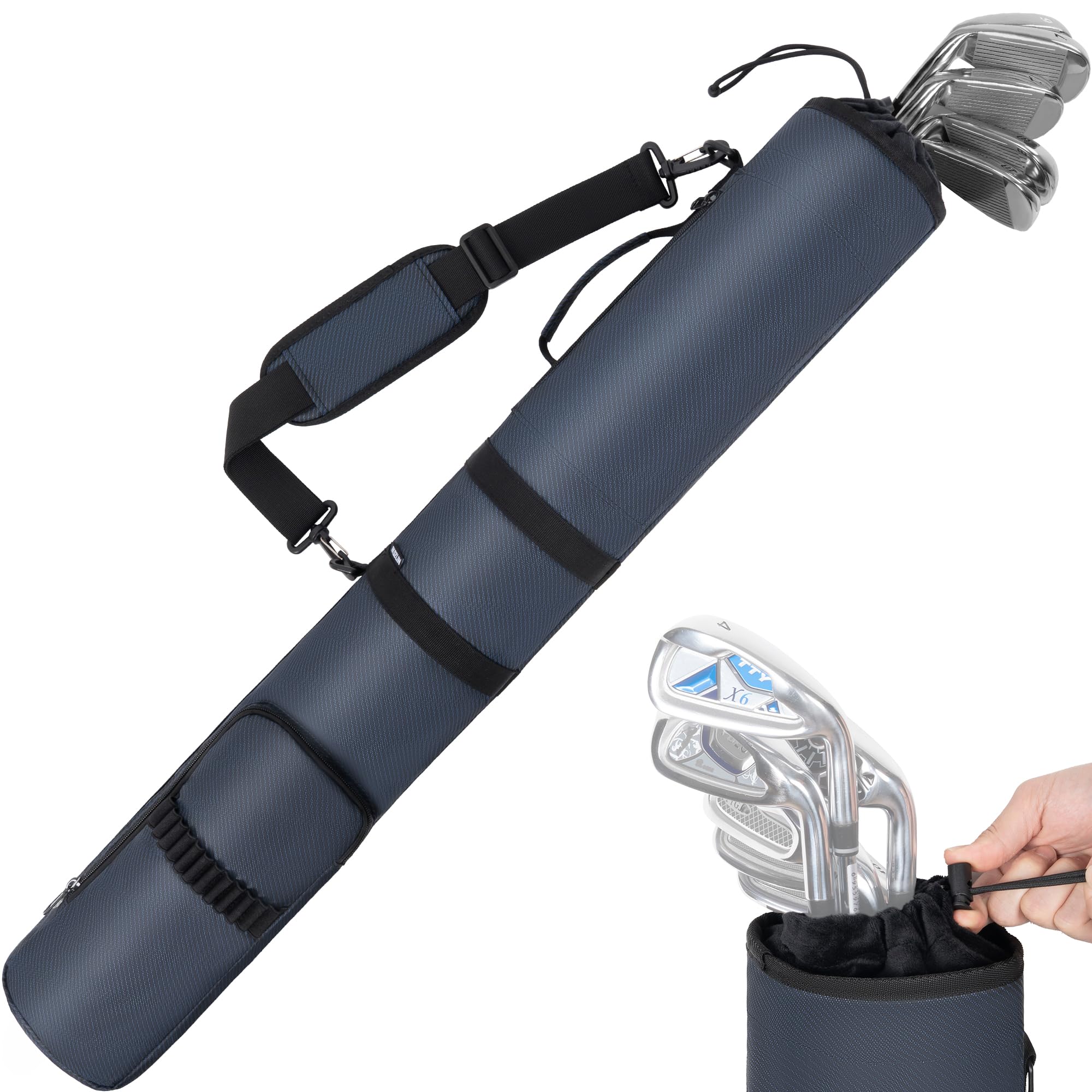 AKOZLIN Golf Travel Bag, Lightweight Carry Bag for 3-6 Clubs, Foldable Small Golf Pencil Bag with Shoulder Strap,Blue