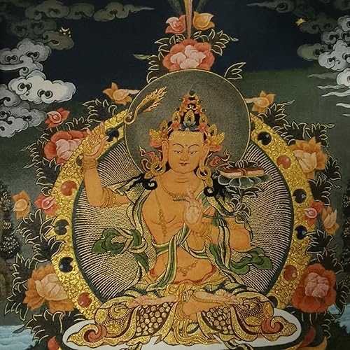 Miniatura 2 de Bordado de seda Tíbet Thangka Budismo Manjushri Bodhisattva Tangka Mural colgante de pared para decoración del hogar, tapiz de meditación