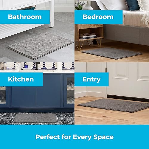 Miniatura 3 de Linenspa Tapete de baño de chenilla, antideslizante, absorbente de agua, de secado rápido, lavable a máquina, tapete de baño para baño, artículos