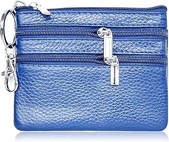 iToolai Genuine Leather Small Coin Purse Pouch Mini Wallet with Zipper Keychain for Women(3.54 x 4.33 inch, Royal Blue)