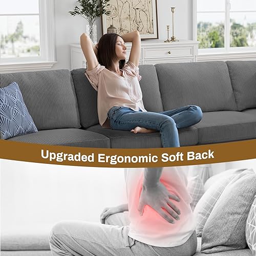 Miniatura 5 de Legend Vansen Sofá modular de gran tamaño, sofá en forma de U de 7 asientos con otomana, sofá de pana con asiento profundo, sofás seccionales