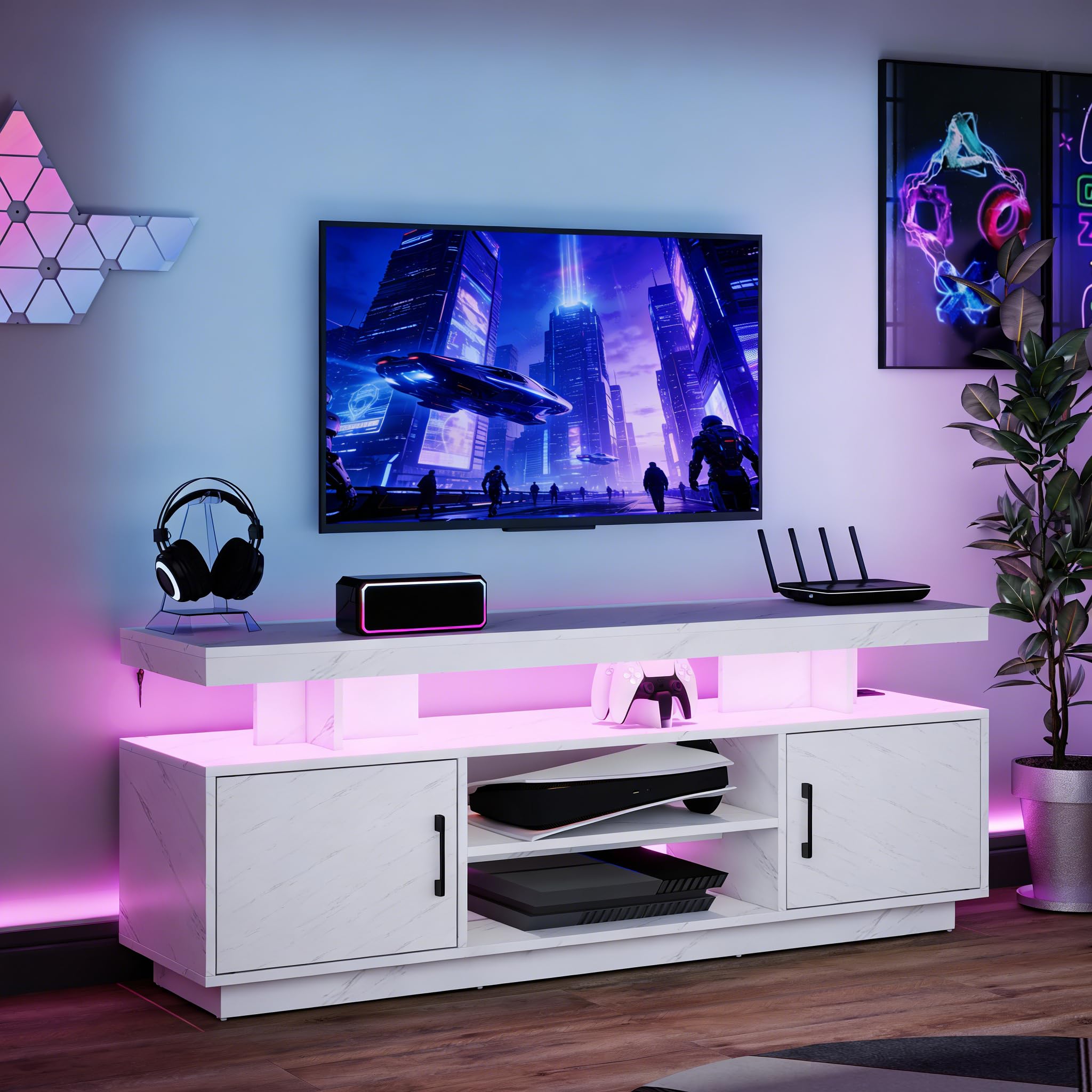 Manora White TV Unit LED Charging Station For TVs Up To 60 Inch