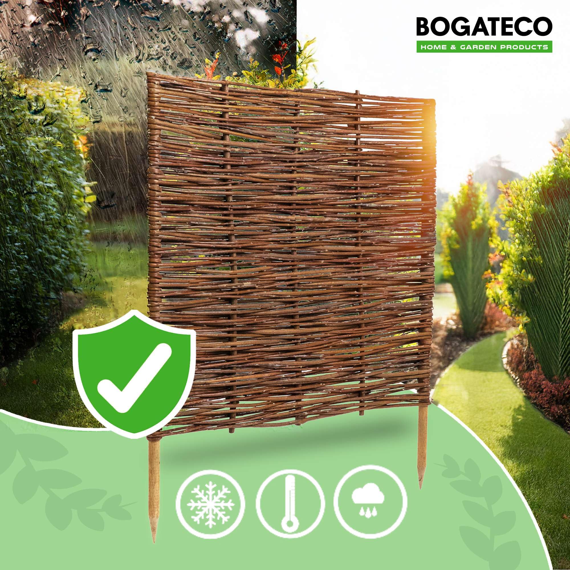 1 x BOGATECO Beeteinfassung aus Weide | 60 cm Lang & 60 cm Hoch | Holz-Zaun Rasenkante | Weiden-Zaun Steckzaun Perfekt für den Garten als Weg-Abgrenzung | Beetumrandungen | Dekorative Zäune