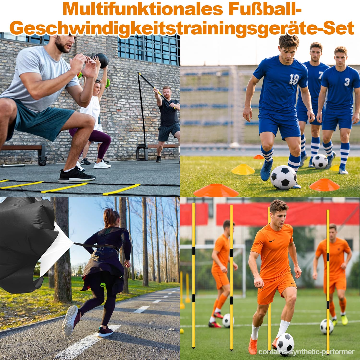 Fußball Trainingsset Mit 6 Agility Bars, Koordinationsleiter Fußball Und 10 Hütchen - Perfekt Für Speedtraining, Fußball, Basketball & Mehr - Hellfarben Für Bessere Sichtbarkeit