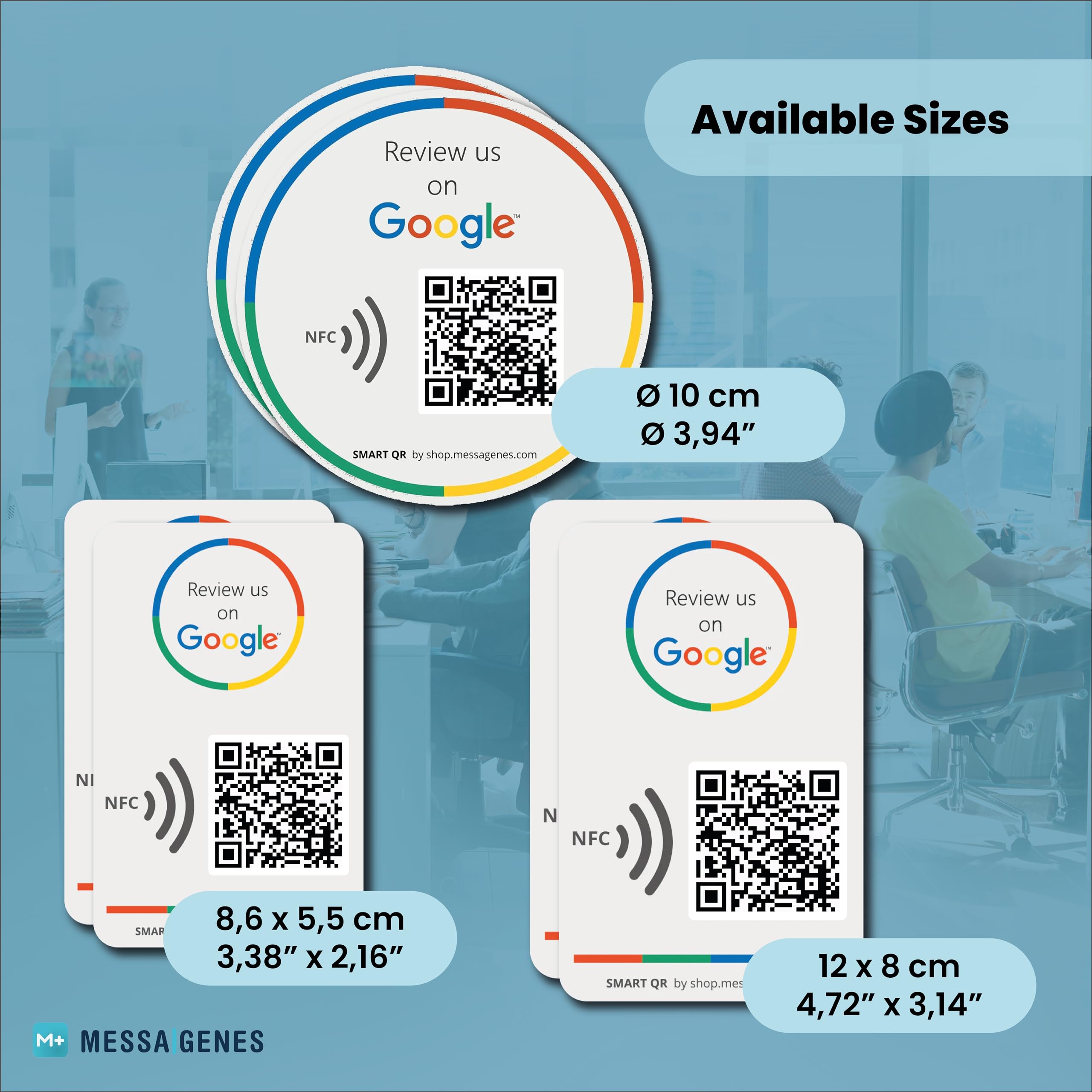 Adesivo riutilizzabile per recensioni di Google, confezione da 2 – NFC QR & Tap – Passaci una recensione su Google Tap Sticker – iPhone e Android – Boost My Reviews Sticker – Imposta a