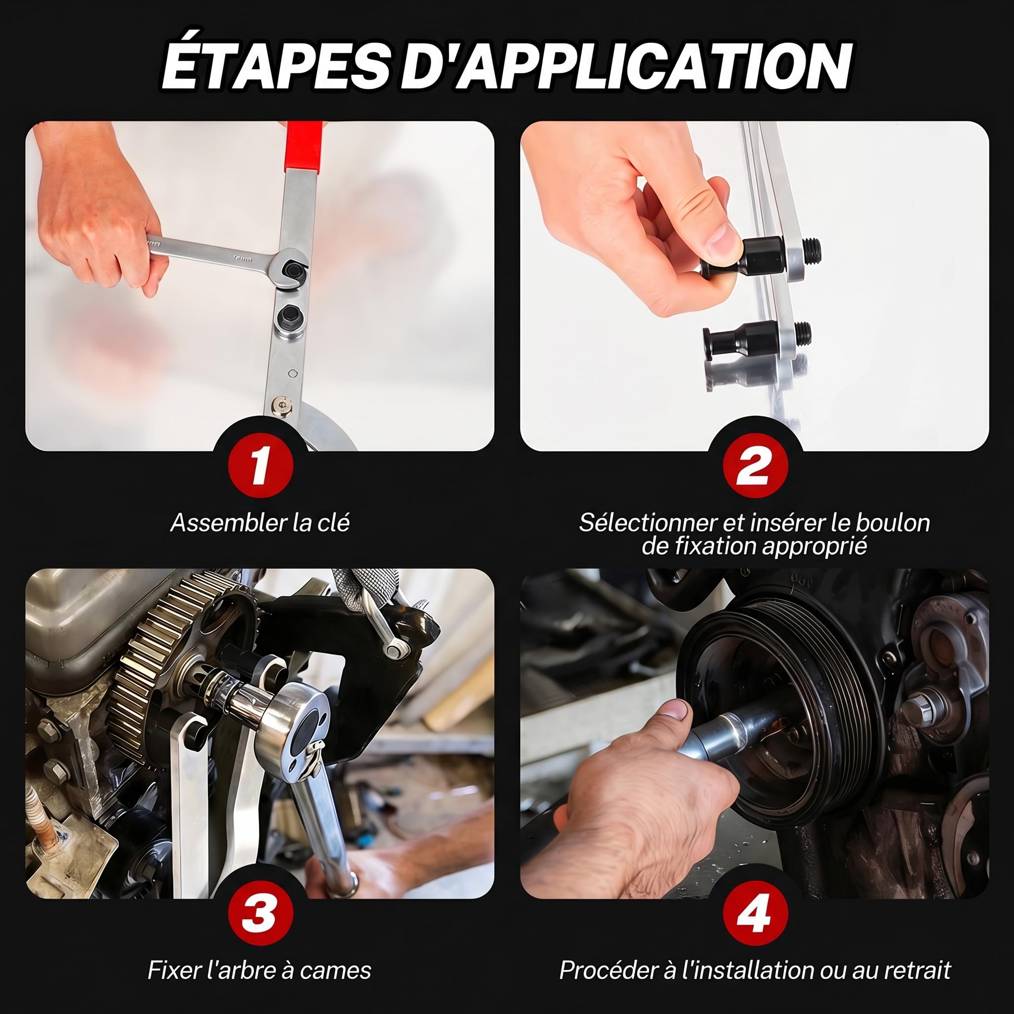 BILITOOLS Clé Maintien Poulie Réglable Outil Poulie Vilebrequin | Clé poulie avec goupilles interchangeables pour maintien des poulies de vilebrequin et courroies accessoires
