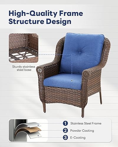 Miniatura 5 de Juego de 2 sillas de mimbre para exteriores, sillas de comedor al aire libre con cojín grueso suave para patio, terraza, porche, jardín, patio