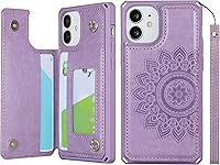 Vista 10 de iCoverCase Funda compatible con iPhone 12 Mini Wallet con tarjetero para mujer, bloqueo RFID en relieve de piel sintética con correa de muñeca