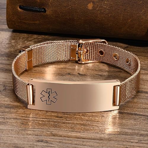 Miniatura 6 de XUANPAI Pulseras de alerta médica personalizadas, pulseras ajustables de acero inoxidable para identificación de emergencia, pulseras de