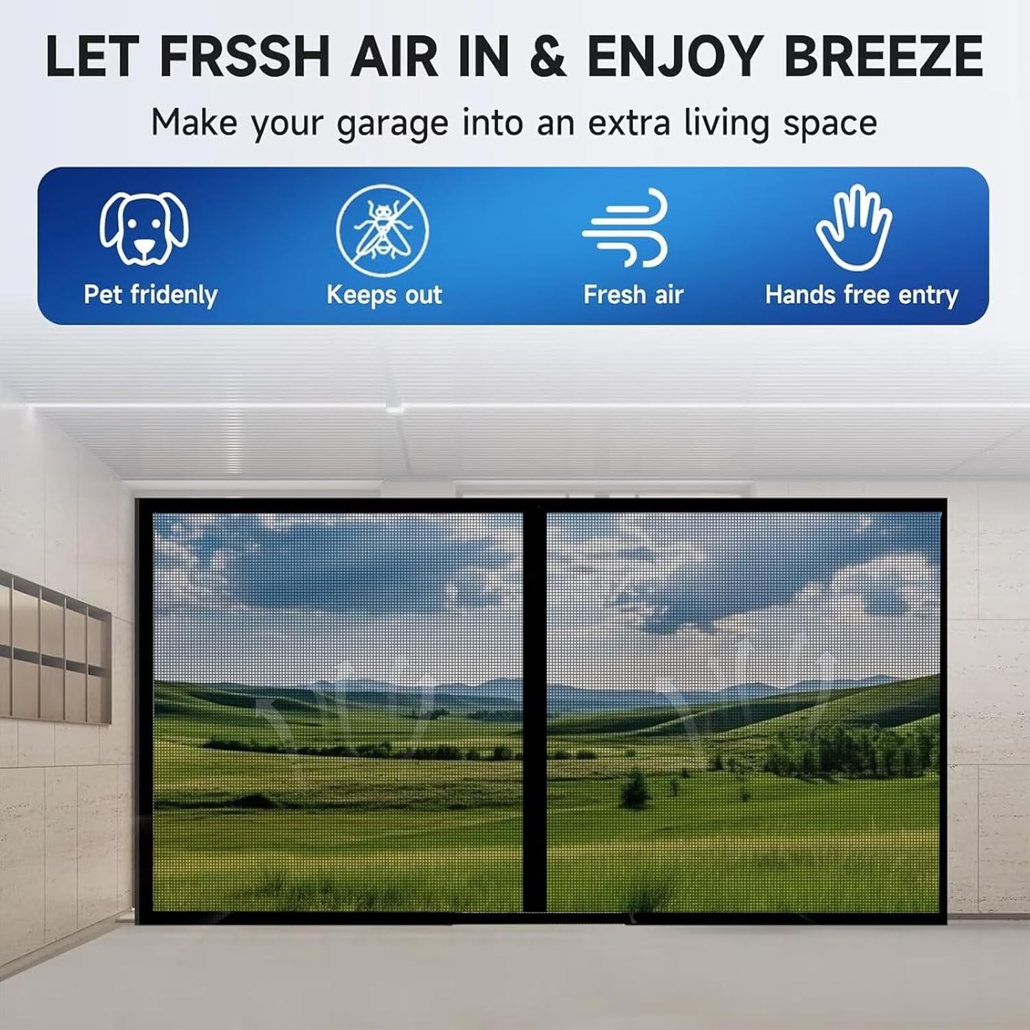 Garage Screen Door, 8×7Ft Black Heavy Duty Magnetic, PET Mesh, Hands-Free, Perfect for Garage & Patio, Easy Install