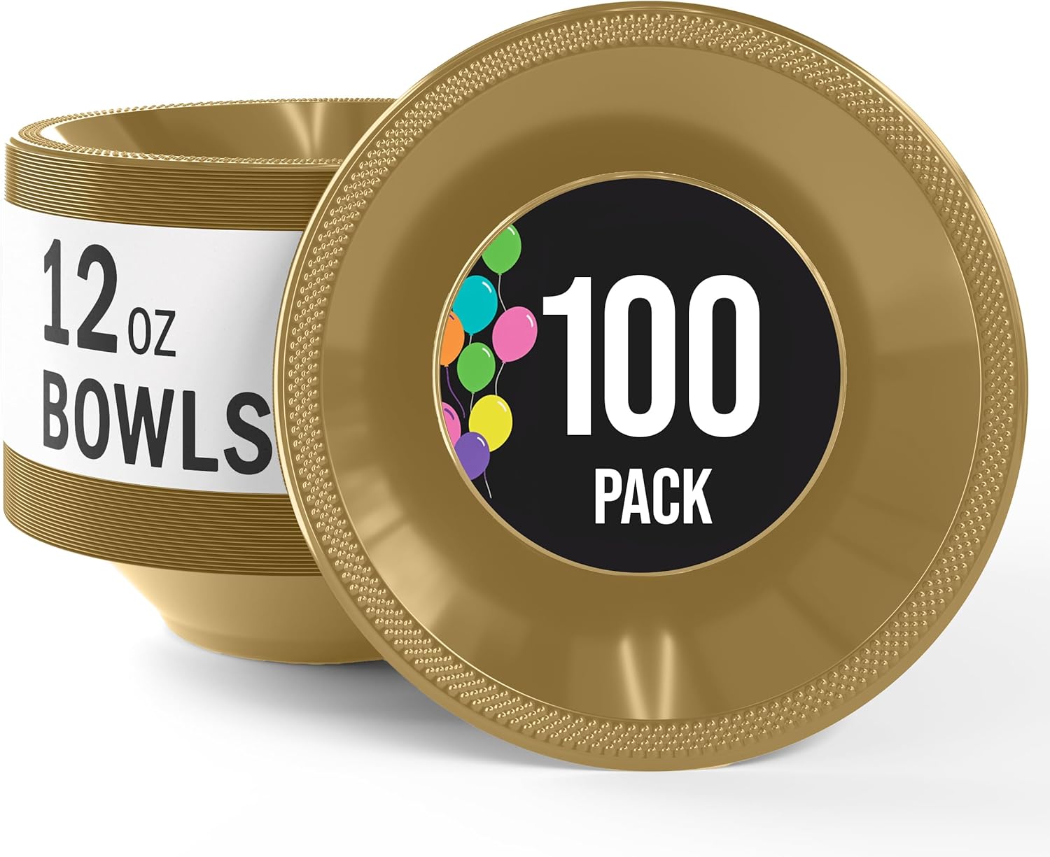 Party Solids 12 Oz Gold Plastic Bowls Disposable Bowls for Hot Food Soup 100 Pieces - For Soup, Salad, Cereal, Desserts & Party Supplies