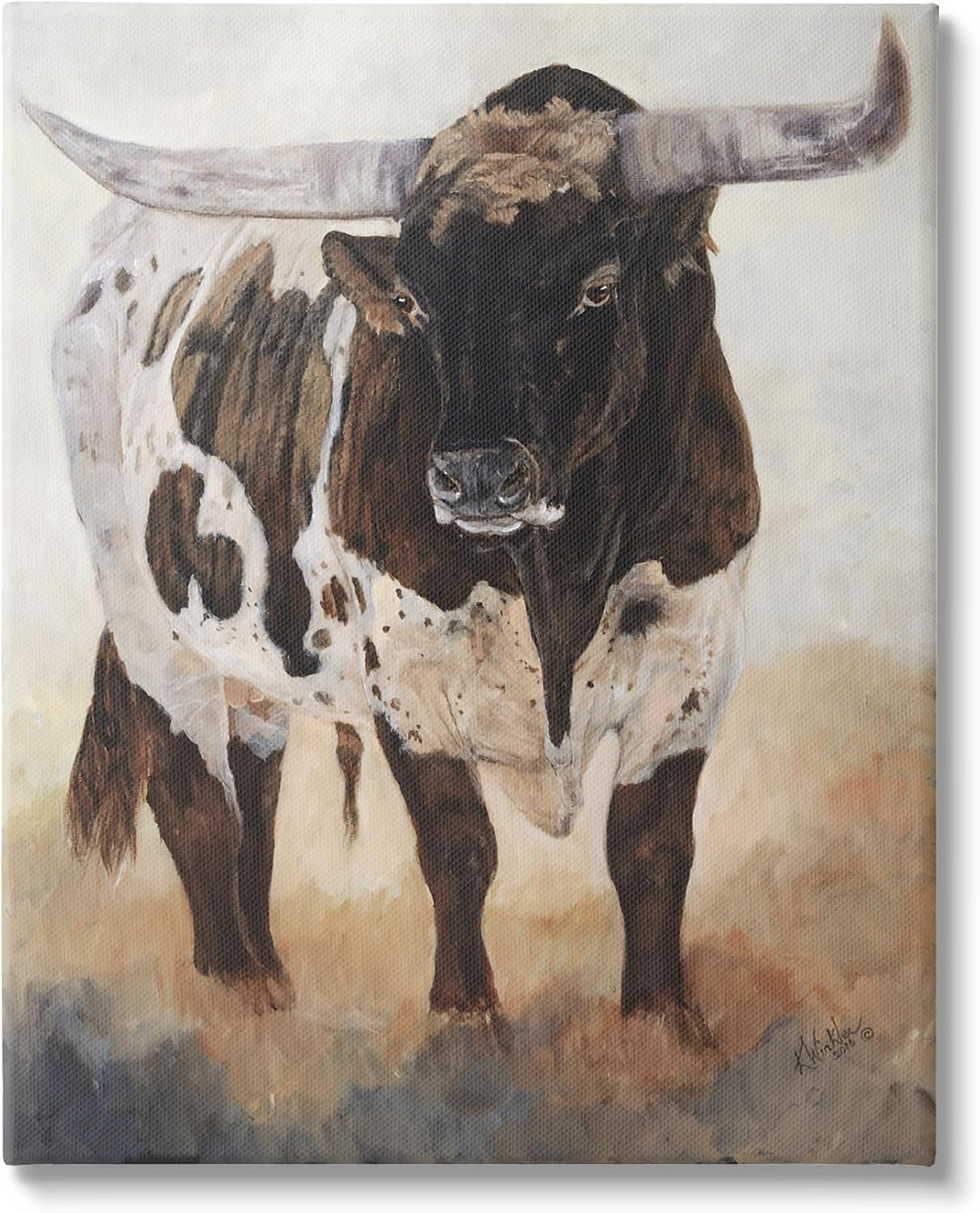 Stupell Industries Longhorn Cattle Painting Canvas Wall Art Design by Kathy Winkler