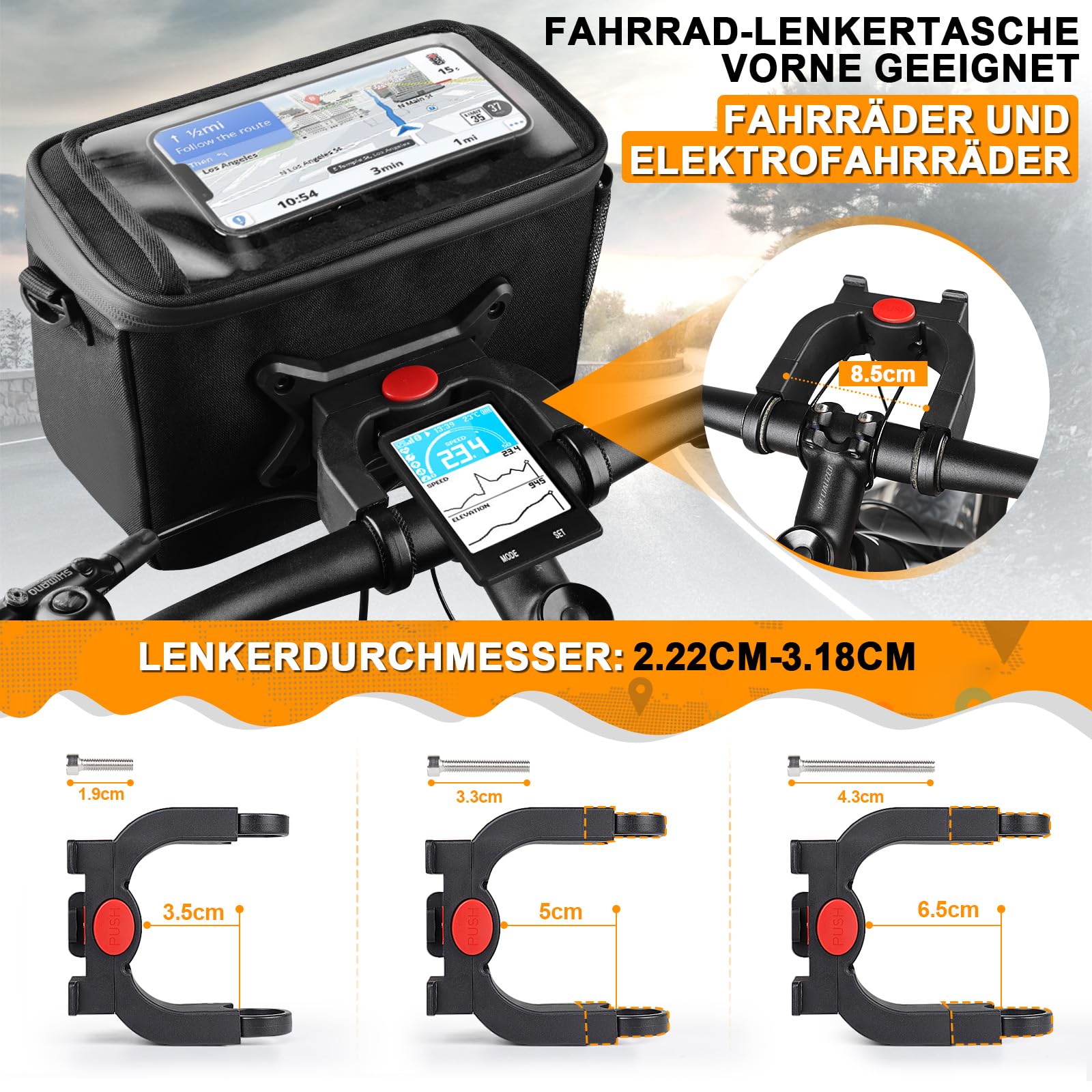 GXCROR Lenkertasche Fahrrad 5.5L Wasserdicht,Mit Touchscreen-Handyhalterung & Schultergurt - Universal für E-Bike, Mountainbike, Citybike