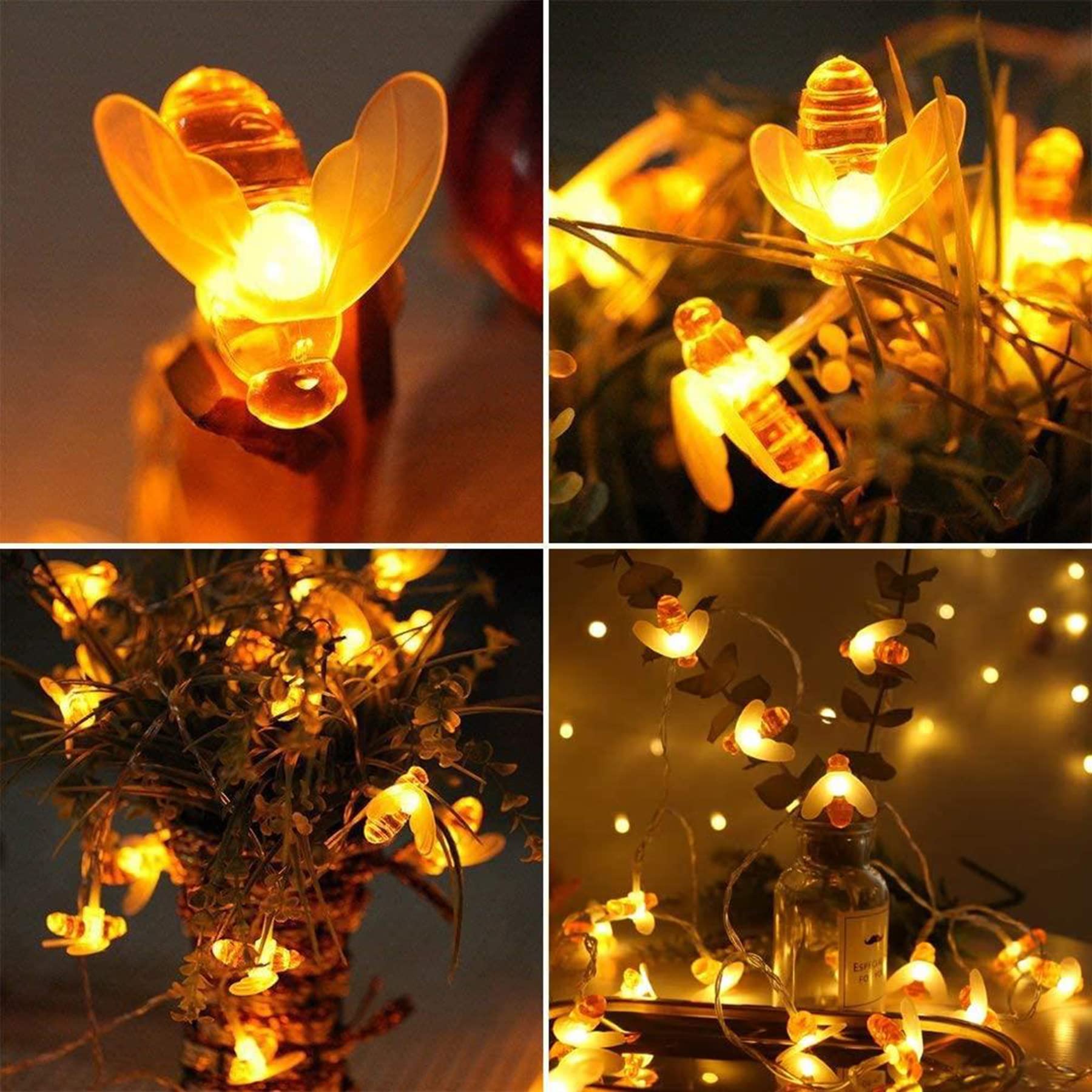 [2 Packungen] Solar-Gartenlichterkette, Honigbienen-Lichterkette, 7 m, 8 Modi, 50 LEDs, wasserdicht, für den Außen- und Innenbereich, Gartenbeleuchtung für Zaun, Weihnachten, Urlaub (warm Weiß)