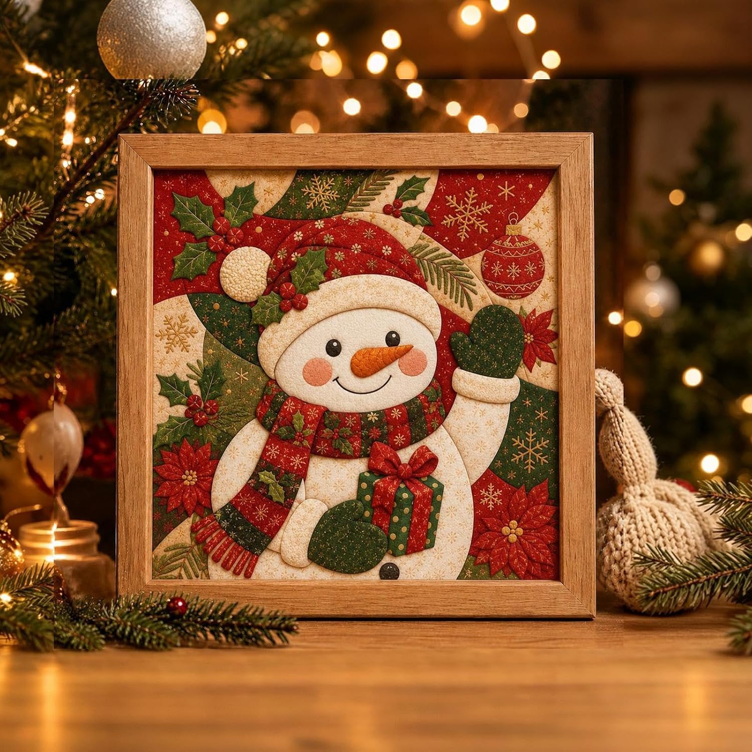 DIY Fabric Art Kit Christmas Mosaic, Wall Hanging with Frame, 20cm