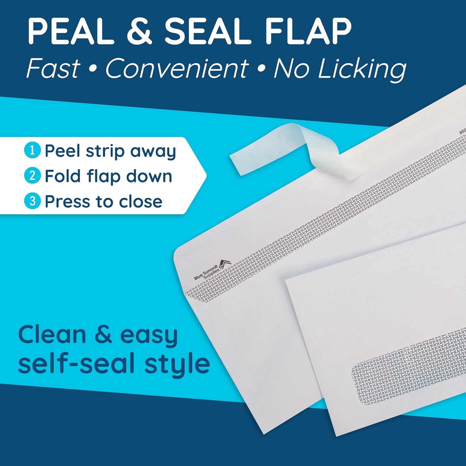 Blue Summit 500 Left Window Envelopes Self Seal #10 -QuickBooks Invoices, Checks and Letter Size Business Statements - Single Window Envelopes Self Seal #10 with Security Tint. 4 1/8 X 9 1/2, 500 Pack