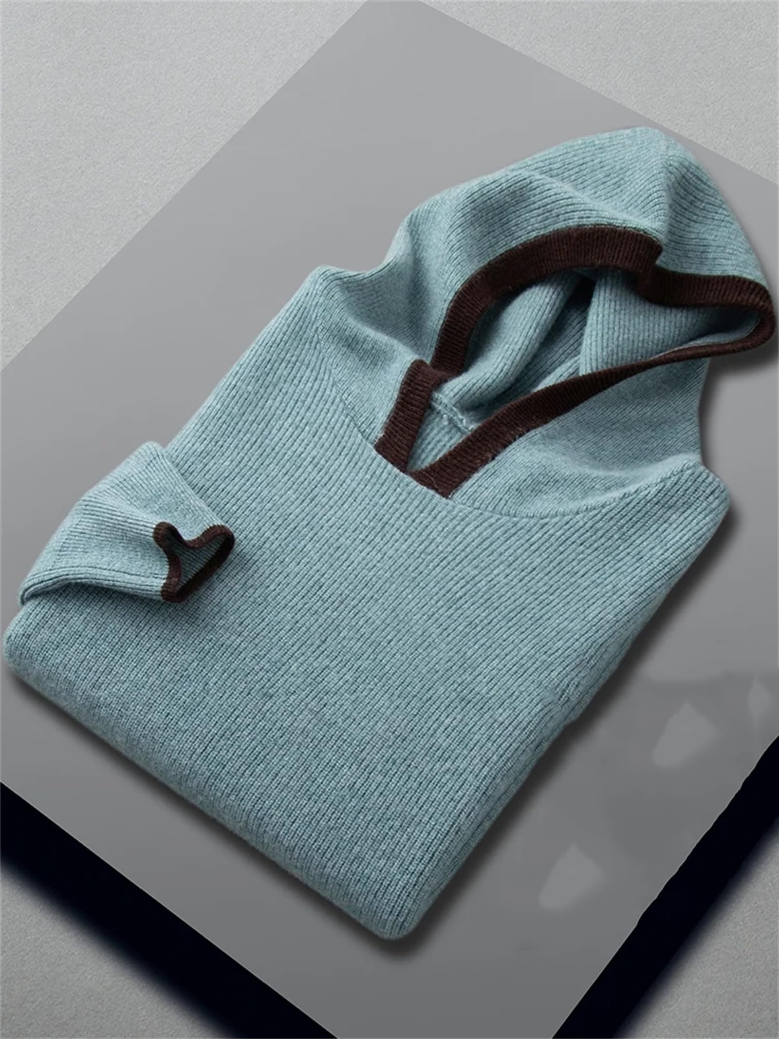 Yeuyyben Maglione con cappuccio da uomo in cashmere invernale a maniche lunghe casual pullover in cashmere maglieria coreana con cappuccio Top