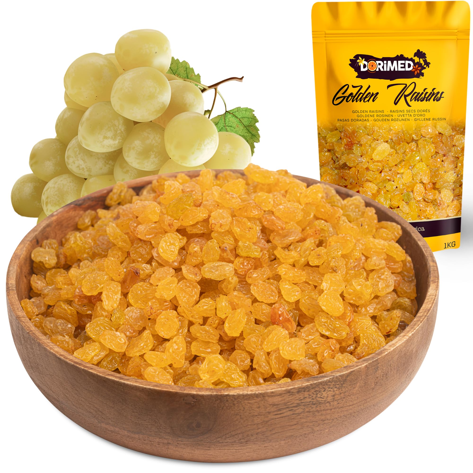 Rosinen Golden | Getrocknete goldene Rosinen 1kg | Ohne Zucker | Groß Goldene Rosinen | GVO-frei | Heimisch in Südafrika | Hoch in Faser | Dorimed