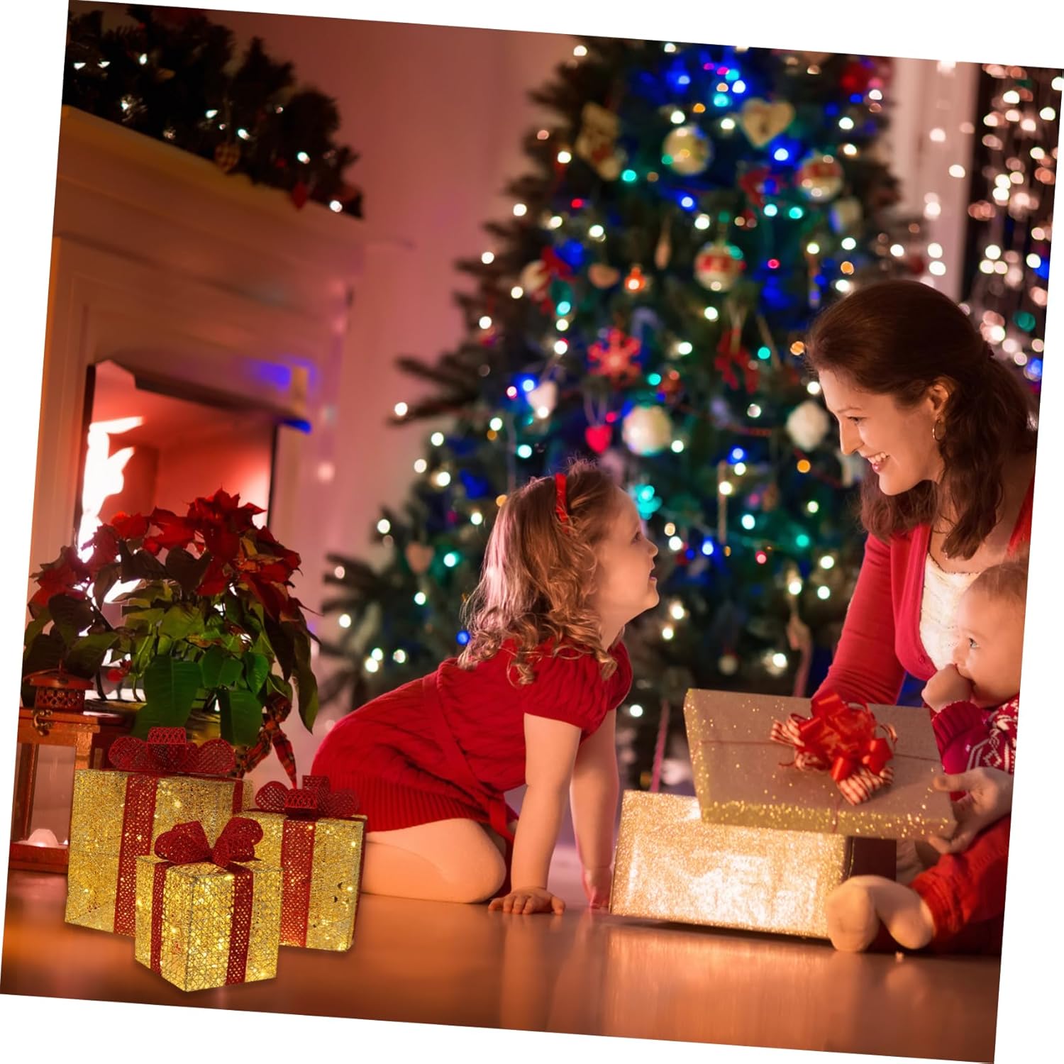 Led Christmas Ornament Box Set 3 Pieces of Sparkling Decorations Festive Supplies Indoor Outdoor Decor for Occasion