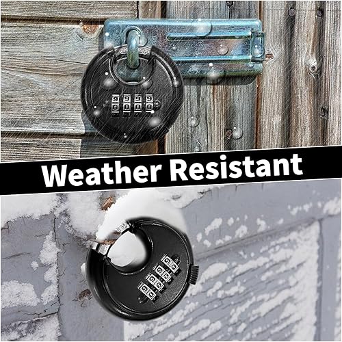 Miniatura 5 de Paquete de 2 candados de combinación, candados de disco de 4 dígitos con grillete endurecido, cerraduras combinadas resistentes a la intemperie para