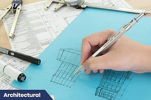 Miniatura 6 de Pacific Arc Chromagraph lápiz mecánico de metal de 0.5 mm con cañón plateado, lápiz mecánico con indicador de calibre de mina incorporado, soporte