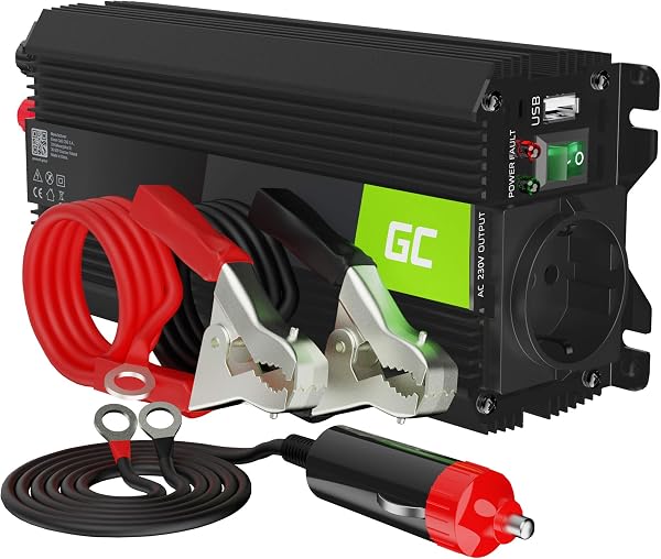 Green Cell PRO 500W/1000W 12V do 230V Volt Przetwornica Inwerter napięcia samochodowa Falownik solarny Konwerter prądu przemiennego modyfikowana sinusoida Przetwornik DC AC z wtyczką do zapalniczki