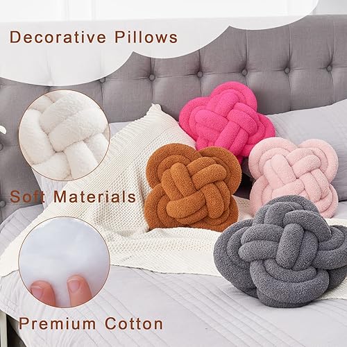 Miniatura 6 de Xiashrk Bola de almohada de nudo, almohadas decorativas con tela polar de cordero suave para cama, sala de estar, almohada anudada para decoración