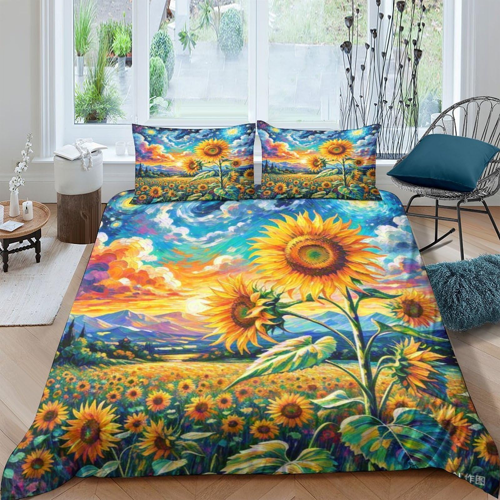 Housse de couette tournesol 3D en microfibre pour un sommeil doux et des nuits sereines