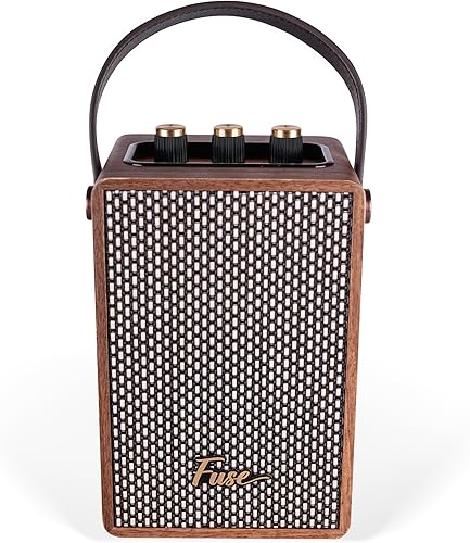 Miniatura 2 de Fuse Andle - Altavoz Bluetooth retro vintage con mango de cuero vegano, altavoz portátil con conexión para teléfono inteligente, entrada USB y AUX,