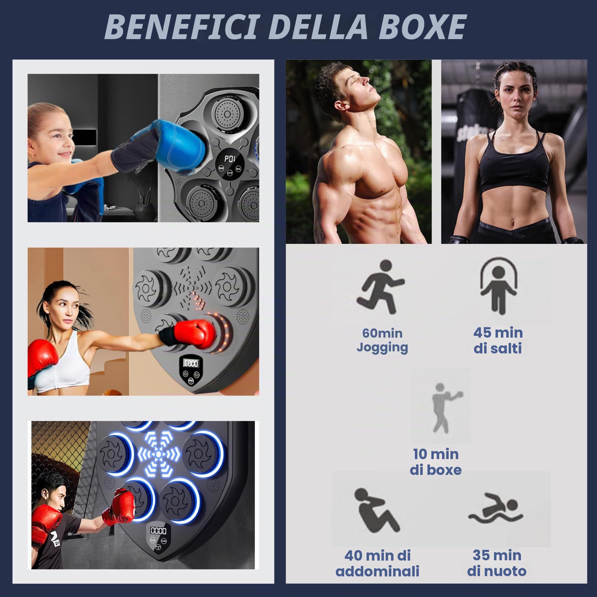 MAGIC SELECT Macchina da Boxe Musicale, Attrezzatura da Allenamento per Boxe a Parete in PU, Pad da Boxe a LED, Bluetooth, Luci al Ritmo della Musica.