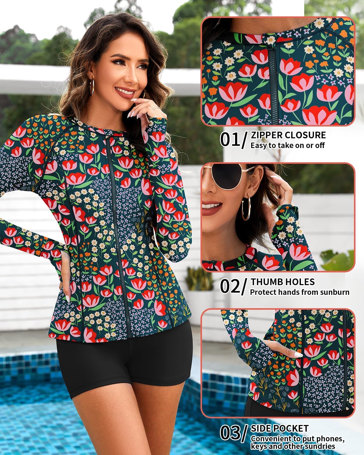 WOWENY Rash Guard Long Sleeve Swimsuits UPF 50+ Sun Protection 2 Piece Swim Shirt Set Bathing Suit with Swim Shorts - Image 5