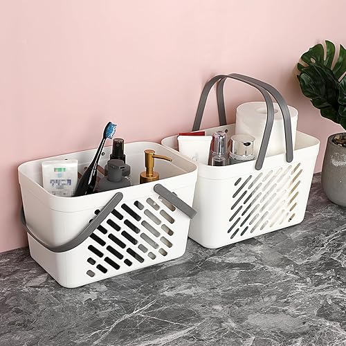 Miniatura 8 de JUXYES Paquete de 4 cestas de ducha portátiles con asa, cesta de almacenamiento de plástico para baño, dormitorio universitario, cesta de